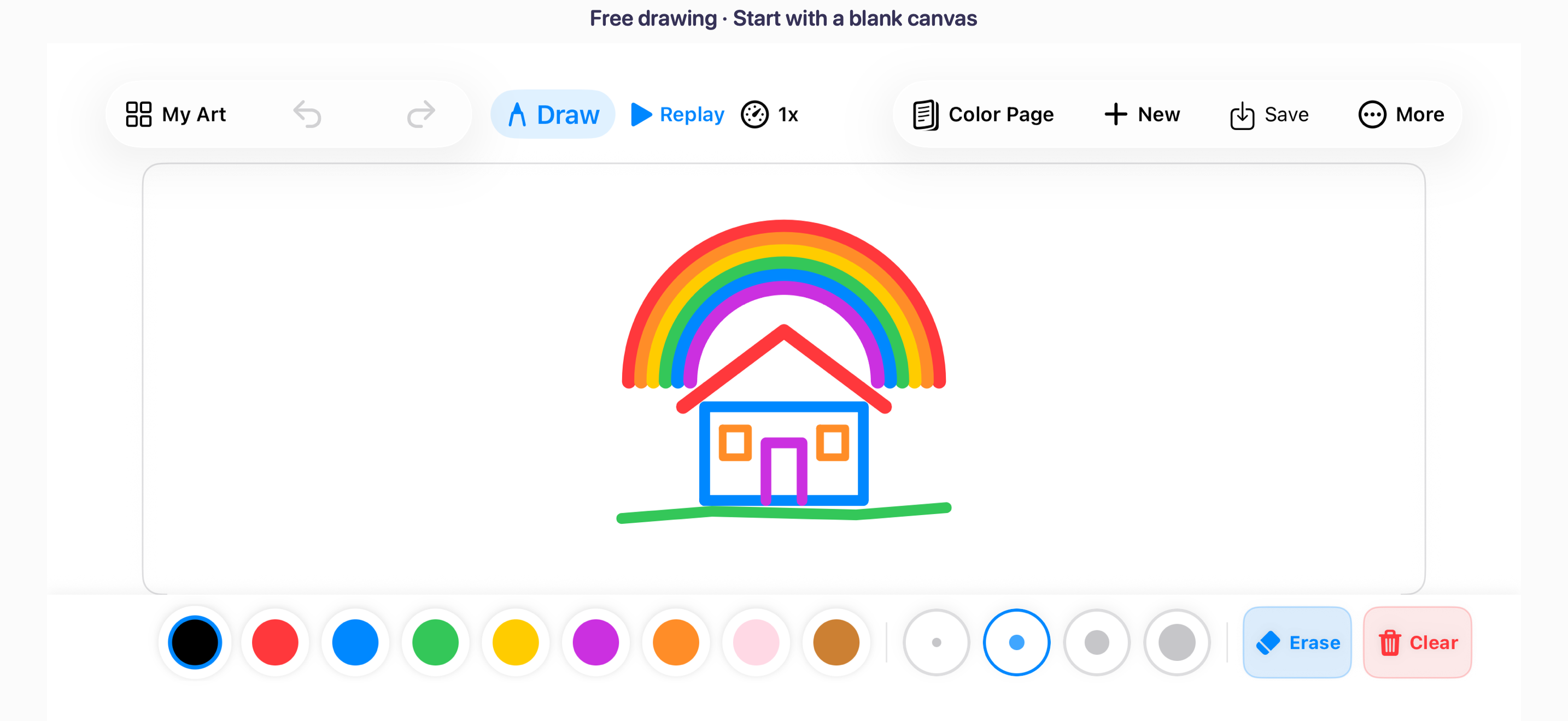 A freehand rainbow and house on the drawing canvas