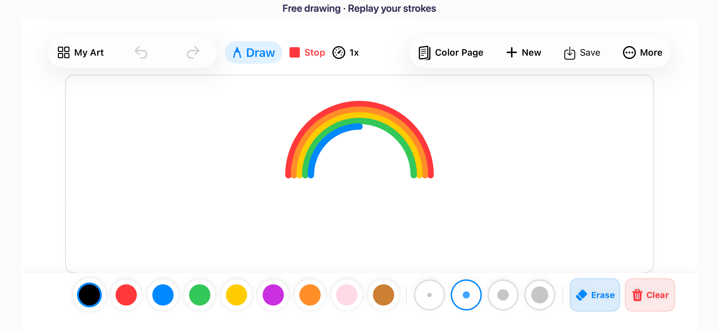Replay showing the rainbow being drawn stroke by stroke